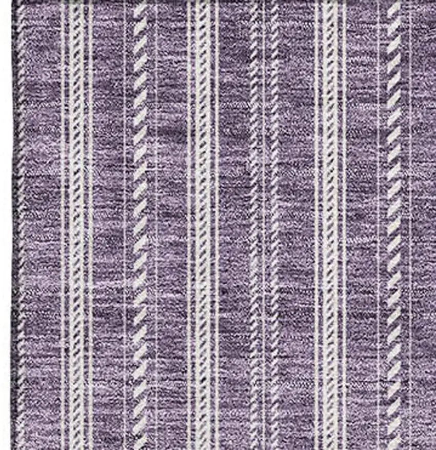 Purple And Ivory Striped Washable Area Rug With UV Protection Photo 3