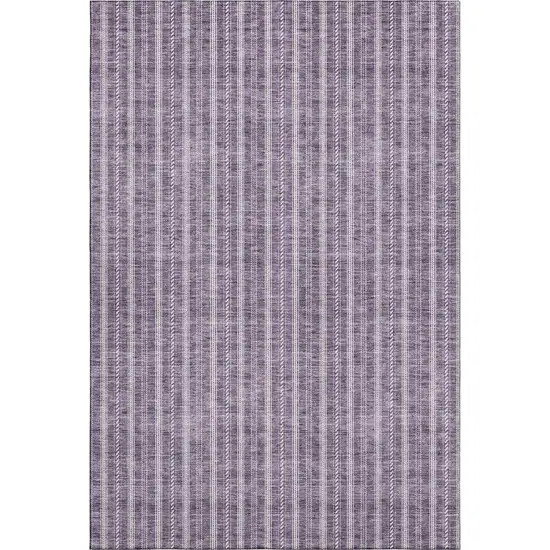 Purple And Ivory Striped Washable Area Rug With UV Protection Photo 1