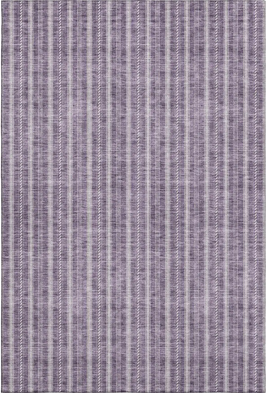 Purple And Ivory Striped Washable Area Rug With UV Protection Photo 1