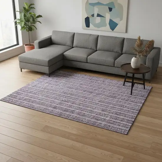 Purple And Ivory Striped Washable Area Rug With UV Protection Photo 2