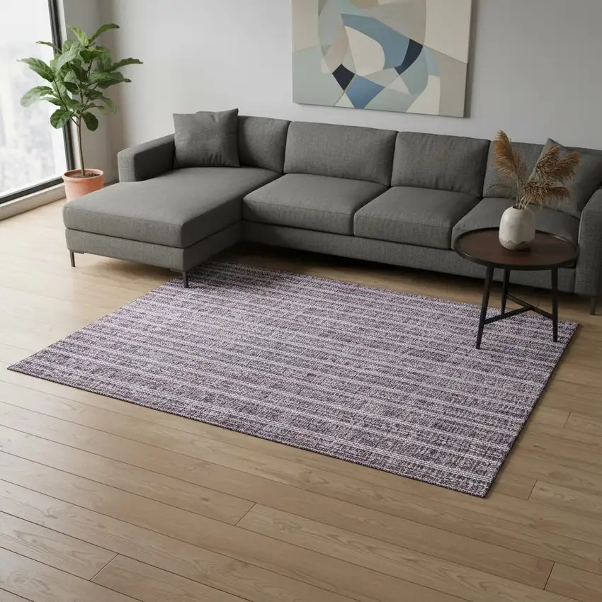 Purple And Ivory Striped Washable Area Rug With UV Protection Photo 2