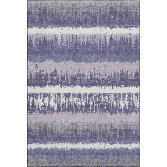 Purple And Ivory Striped Washable Area Rug With UV Protection Photo 5