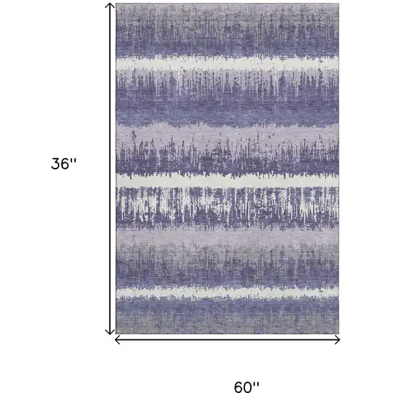 Purple And Ivory Striped Washable Area Rug With UV Protection Photo 9