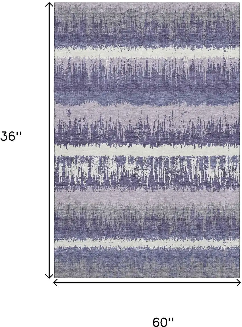 Purple And Ivory Striped Washable Area Rug With UV Protection Photo 9