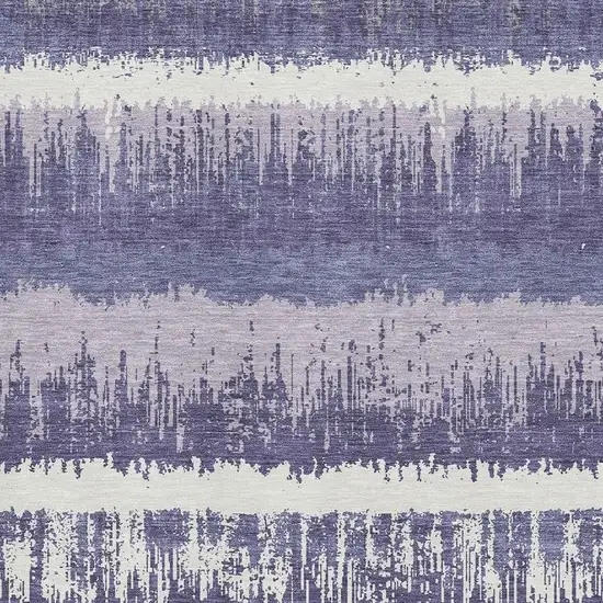 Purple And Ivory Striped Washable Area Rug With UV Protection Photo 3