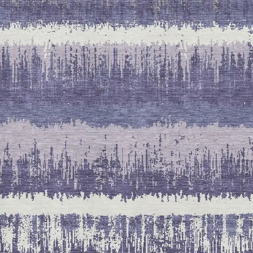 Purple And Ivory Striped Washable Area Rug With UV Protection Photo 3