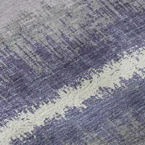 Photo of Purple And Ivory Striped Washable Area Rug With UV Protection