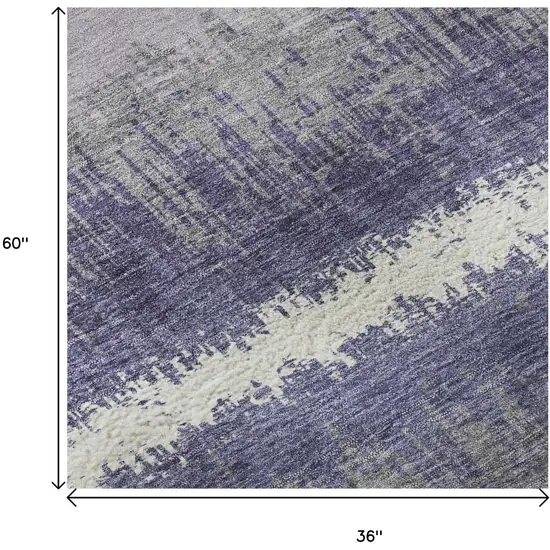 Purple And Ivory Striped Washable Area Rug With UV Protection Photo 9