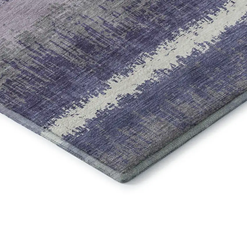 Purple And Ivory Striped Washable Area Rug With UV Protection Photo 7