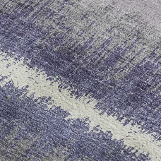 Purple And Ivory Striped Washable Area Rug With UV Protection Photo 2