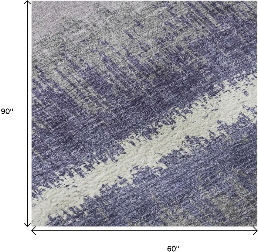 Purple And Ivory Striped Washable Area Rug With UV Protection Photo 9