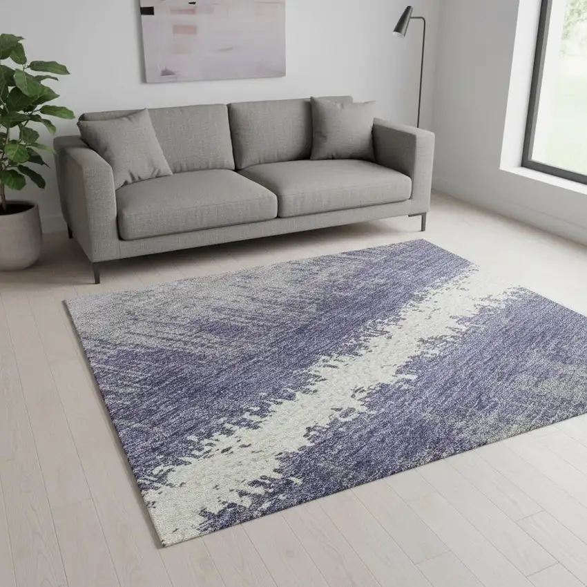 Purple And Ivory Striped Washable Area Rug With UV Protection Photo 2