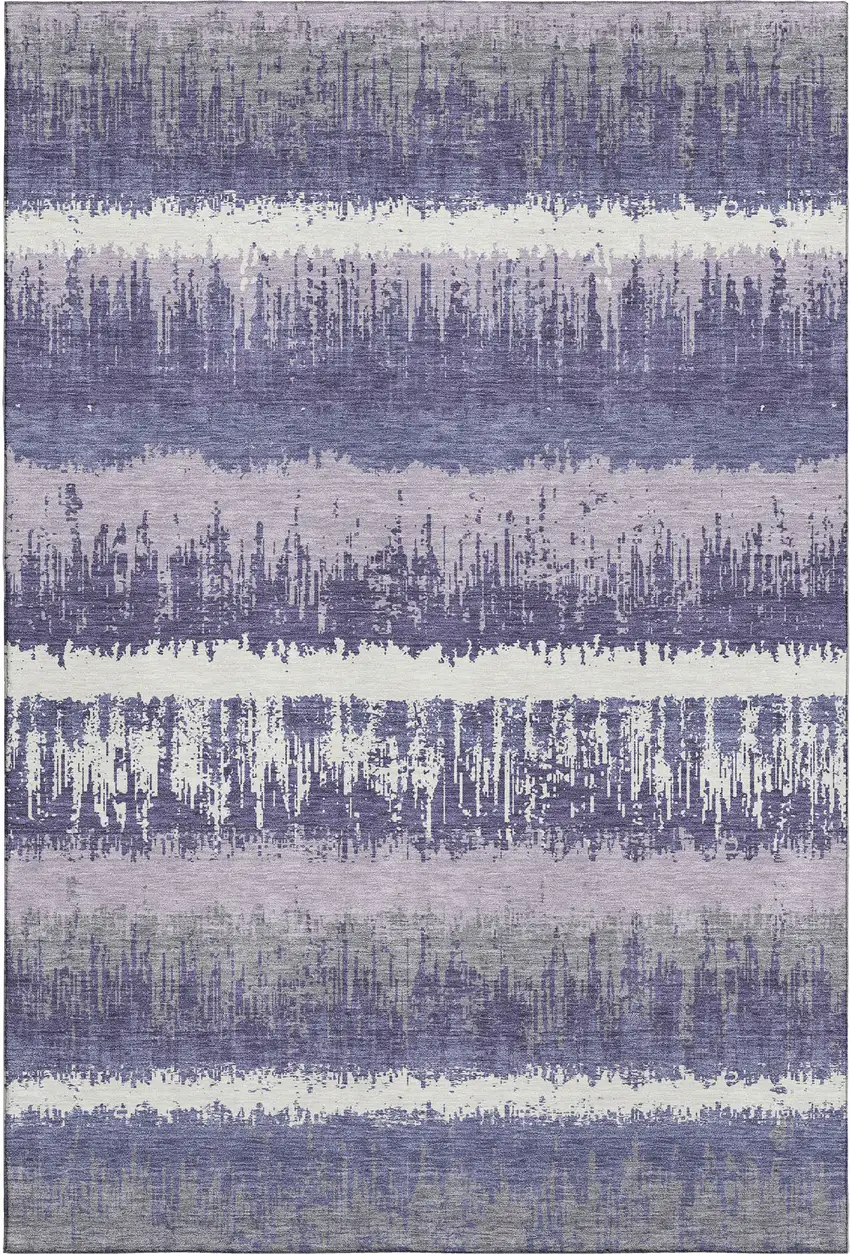 Purple And Ivory Striped Washable Area Rug With UV Protection Photo 4