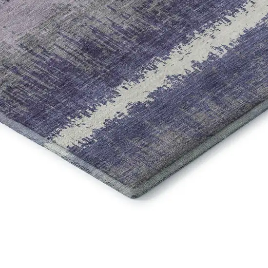 Purple And Ivory Striped Washable Area Rug With UV Protection Photo 6