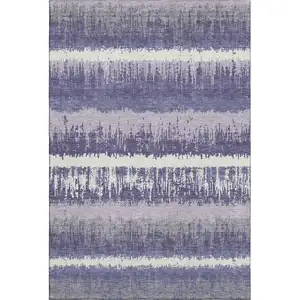 Photo of Purple And Ivory Striped Washable Area Rug With UV Protection