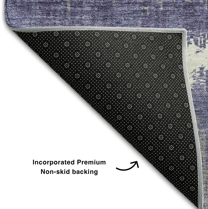 Purple And Ivory Striped Washable Area Rug With UV Protection Photo 7