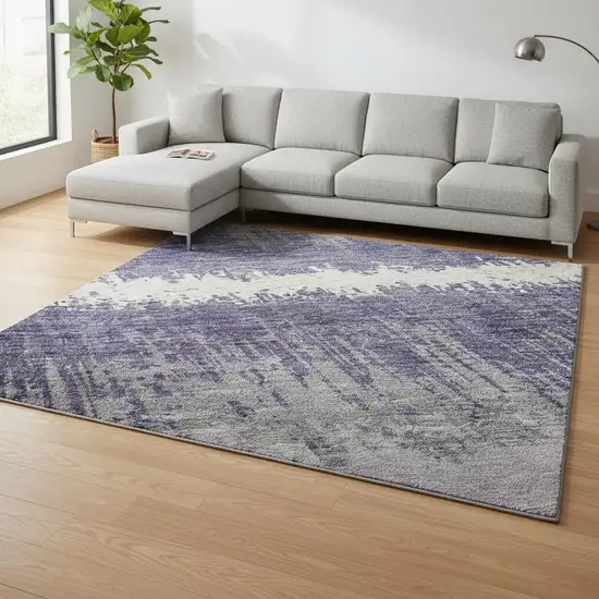 Purple And Ivory Striped Washable Area Rug With UV Protection Photo 2