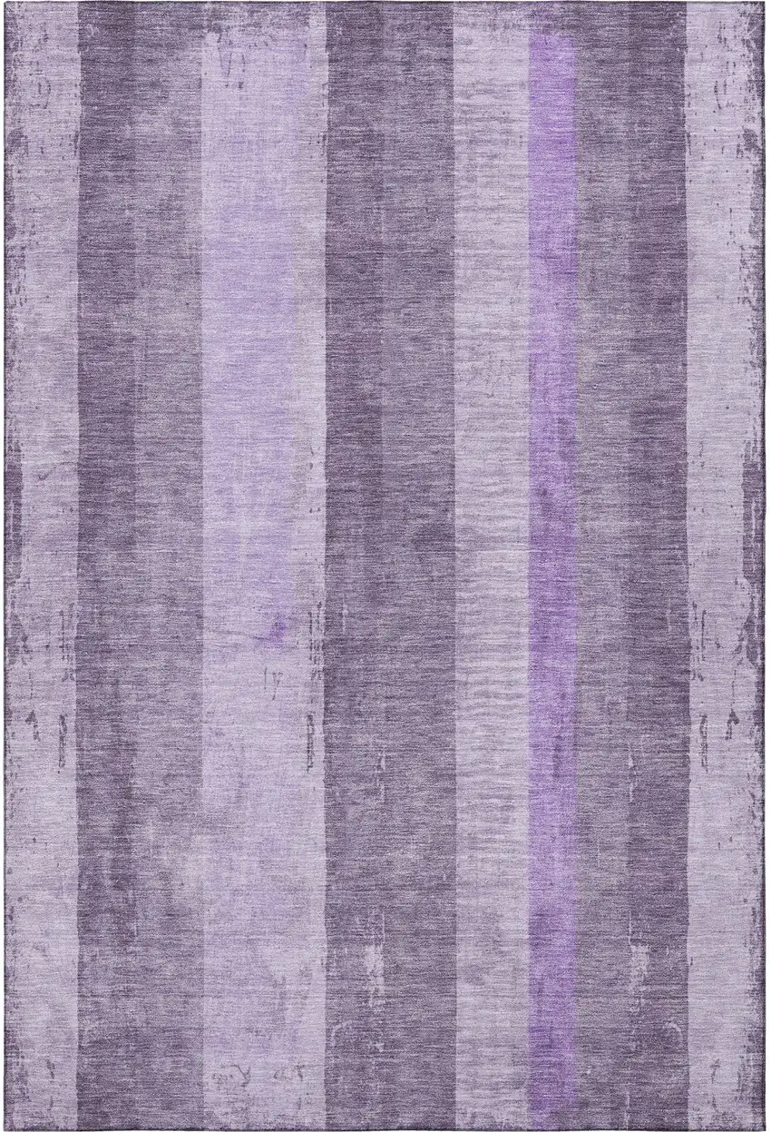Purple And Ivory Striped Washable Area Rug With UV Protection Photo 3