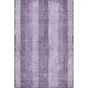 Photo of Purple And Ivory Striped Washable Area Rug With UV Protection