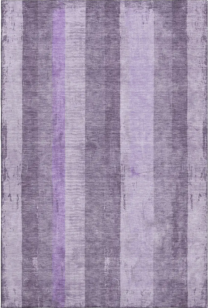 Purple And Ivory Striped Washable Area Rug With UV Protection Photo 1