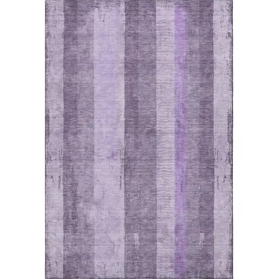 Purple And Ivory Striped Washable Area Rug With UV Protection Photo 3