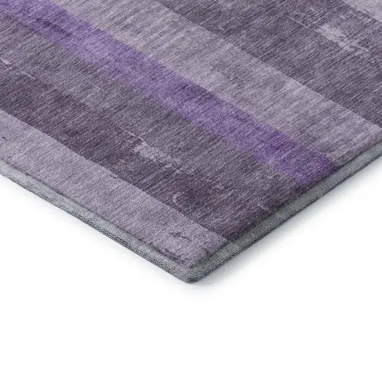 Purple And Ivory Striped Washable Area Rug With UV Protection Photo 7