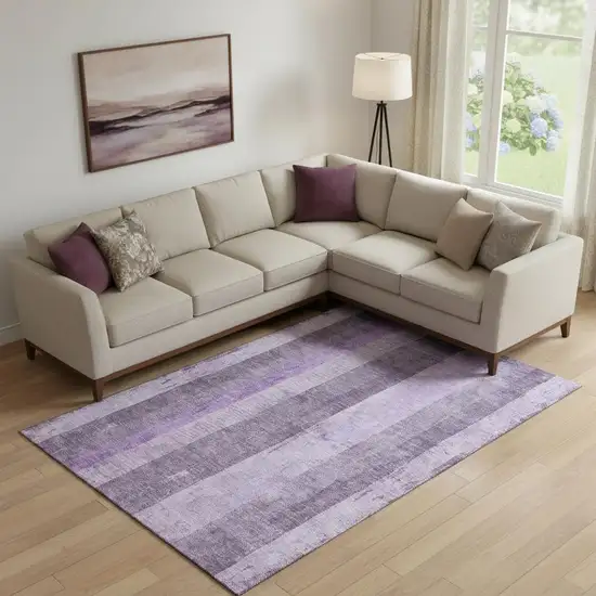 Purple And Ivory Striped Washable Area Rug With UV Protection Photo 2