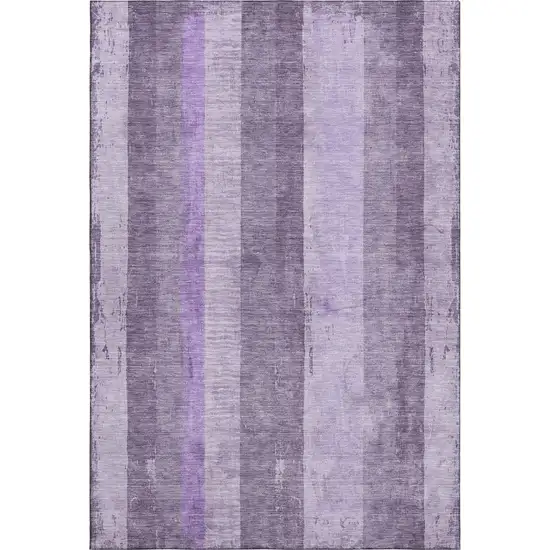 Purple And Ivory Striped Washable Area Rug With UV Protection Photo 1