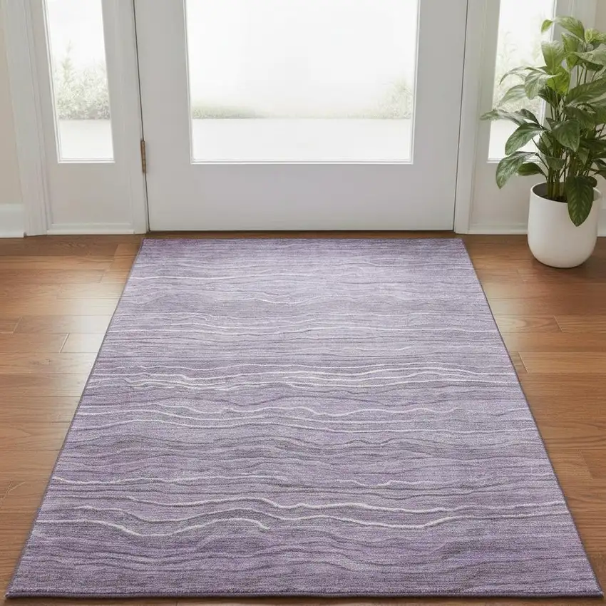 Purple And Ivory Striped Washable Area Rug With UV Protection Photo 2
