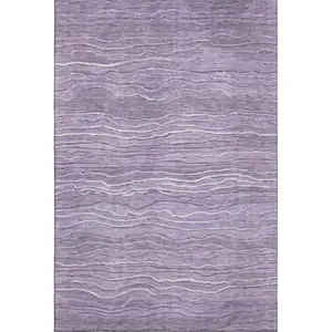 Photo of Purple And Ivory Striped Washable Area Rug With UV Protection