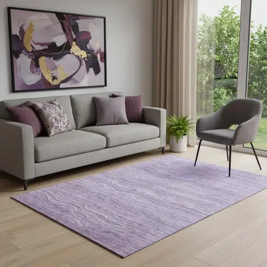 Purple And Ivory Striped Washable Area Rug With UV Protection Photo 2