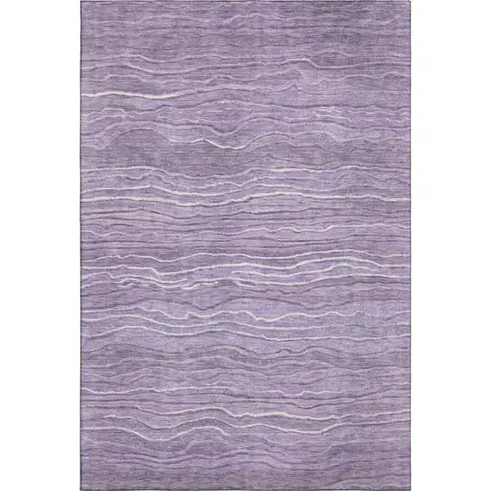 Purple And Ivory Striped Washable Area Rug With UV Protection Photo 1
