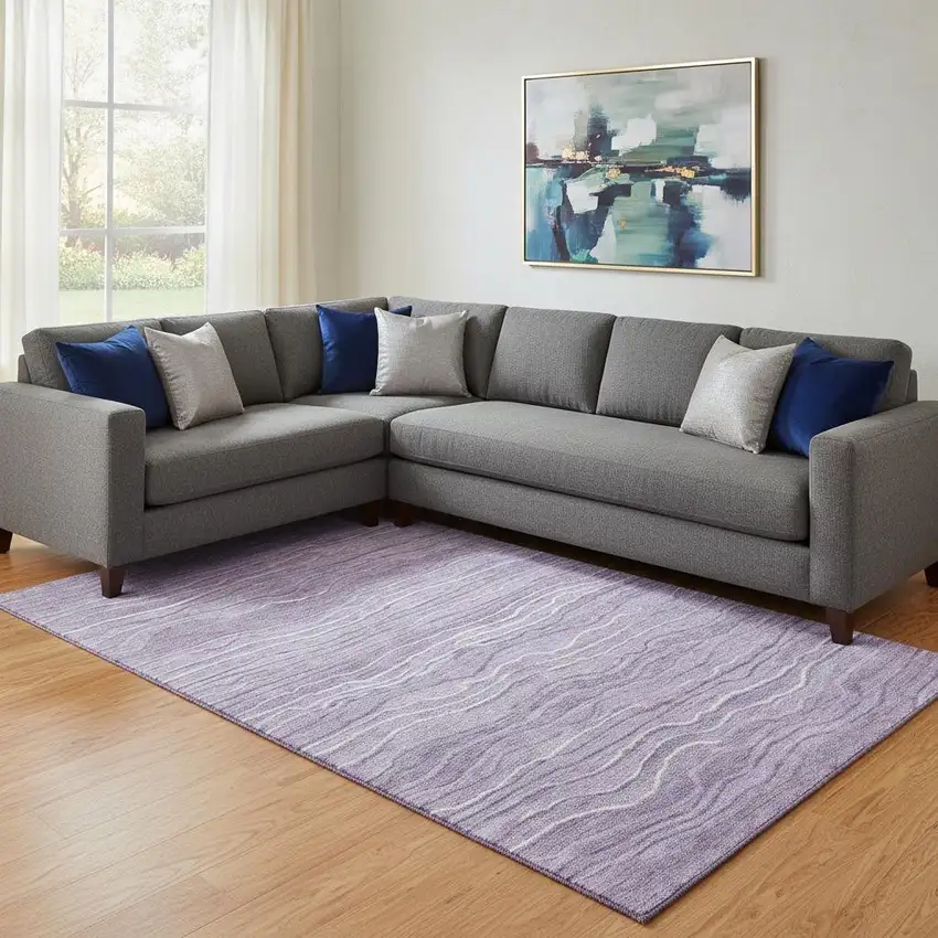 Purple And Ivory Striped Washable Area Rug With UV Protection Photo 2