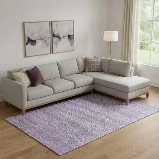 Purple And Ivory Striped Washable Area Rug With UV Protection Photo 2