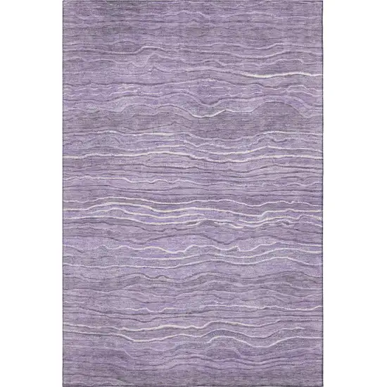 Purple And Ivory Striped Washable Area Rug With UV Protection Photo 2