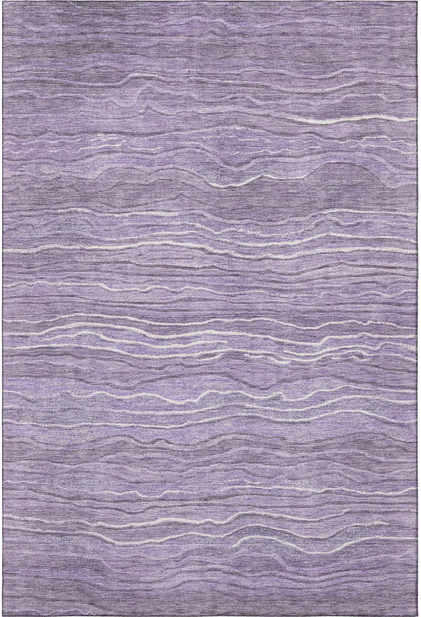 Purple And Ivory Striped Washable Area Rug With UV Protection Photo 2