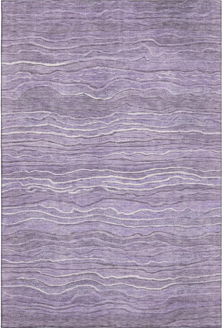 Purple And Ivory Striped Washable Area Rug With UV Protection Photo 1