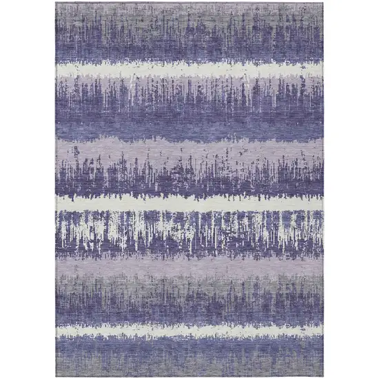 Purple And Ivory Striped Washable Indoor Outdoor Area Rug Photo 2