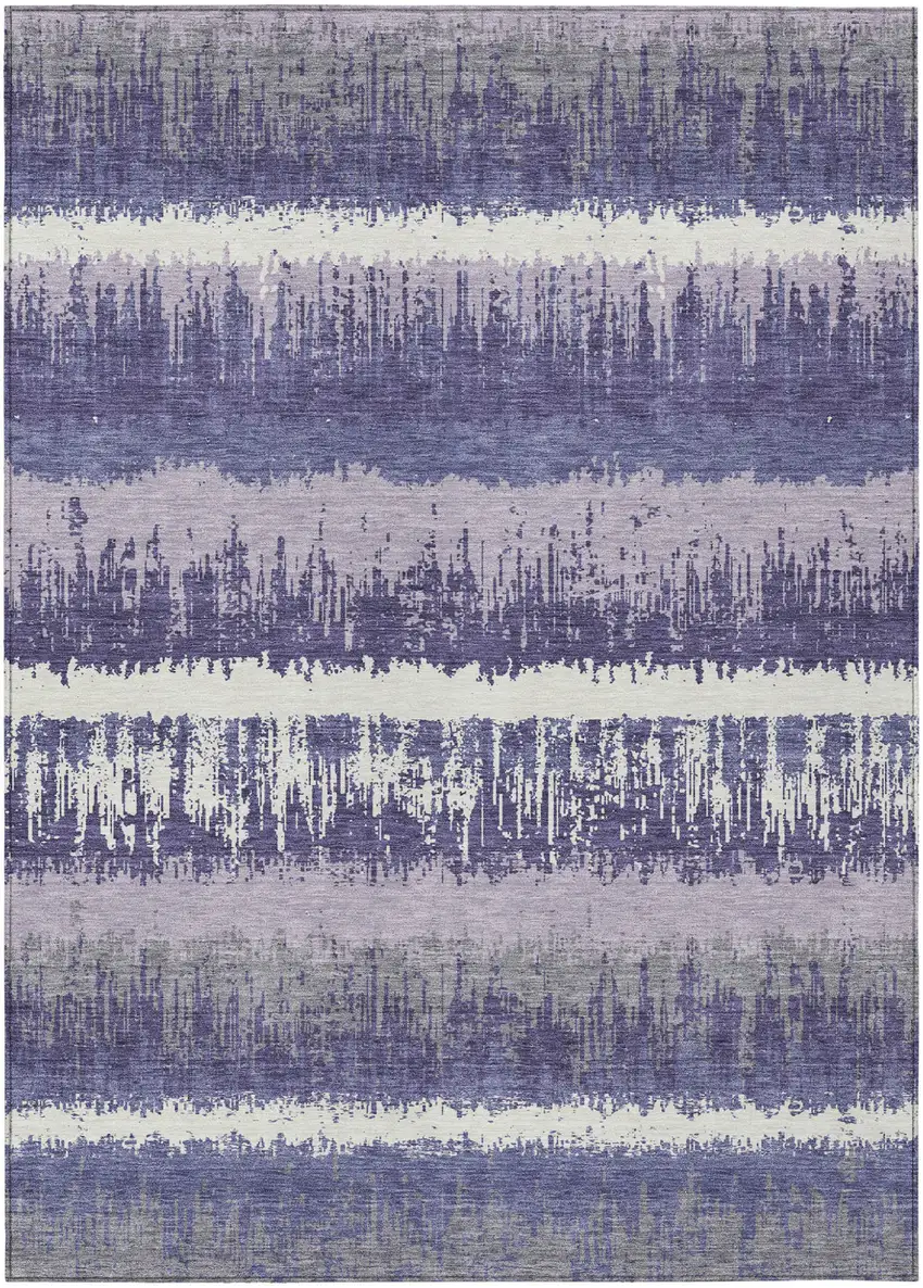 Purple And Ivory Striped Washable Indoor Outdoor Area Rug Photo 2