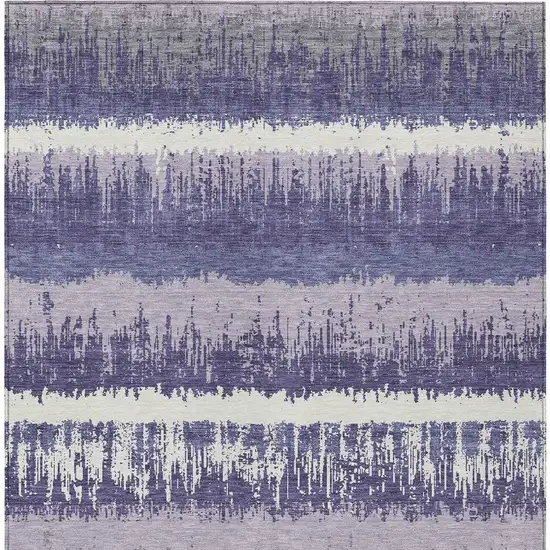 Purple And Ivory Striped Washable Indoor Outdoor Area Rug Photo 5