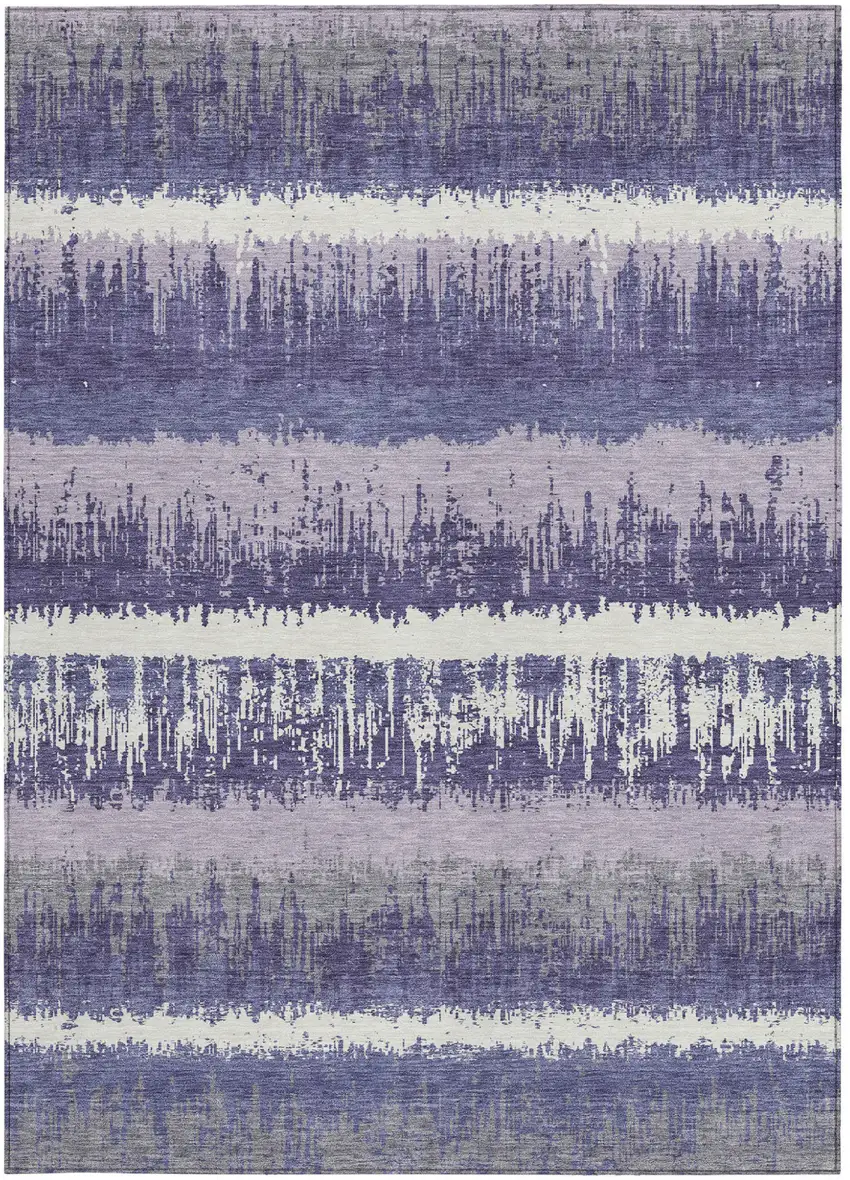 Purple And Ivory Striped Washable Indoor Outdoor Area Rug Photo 6