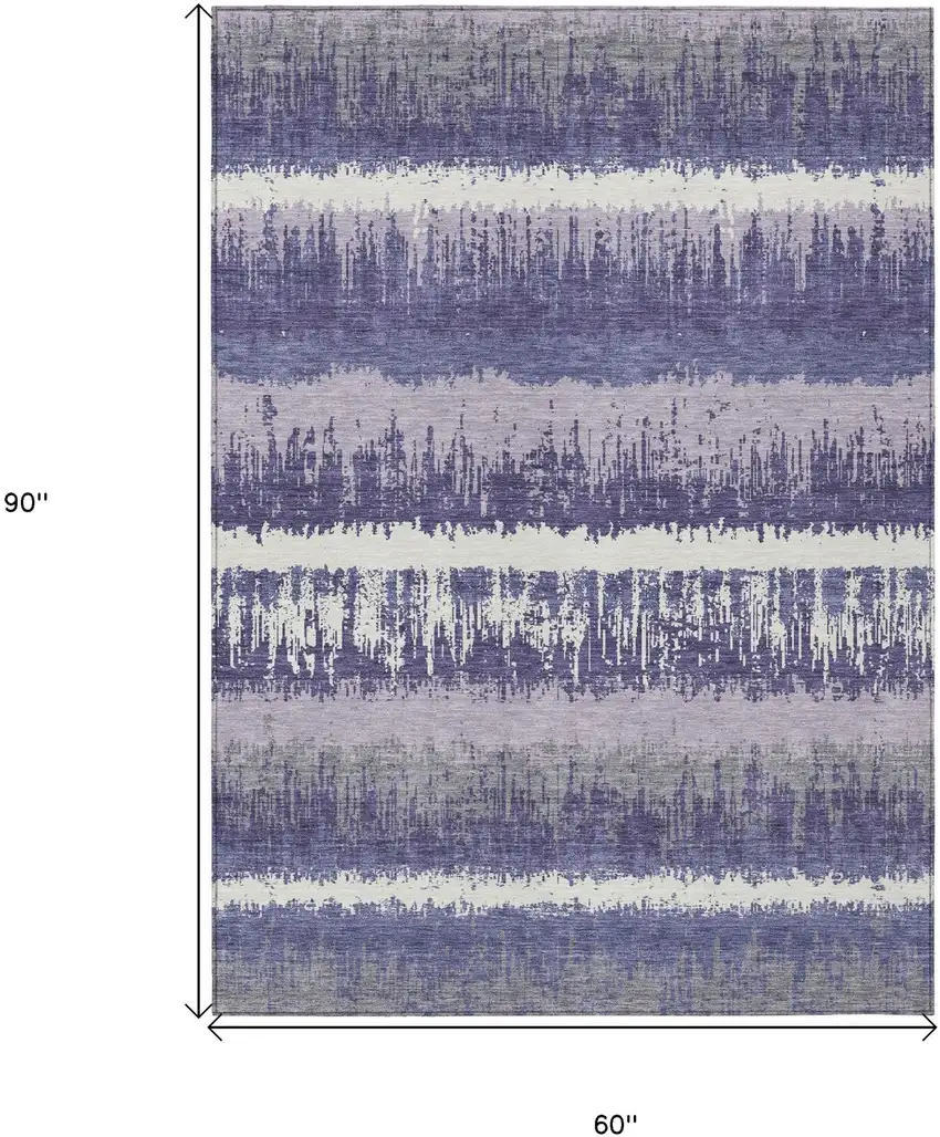 Purple And Ivory Striped Washable Indoor Outdoor Area Rug Photo 3