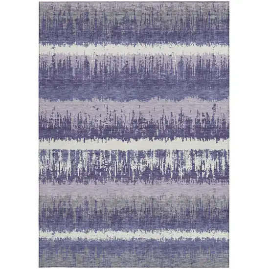 Purple And Ivory Striped Washable Indoor Outdoor Area Rug Photo 5