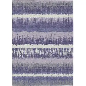 Photo of Purple And Ivory Striped Washable Indoor Outdoor Area Rug