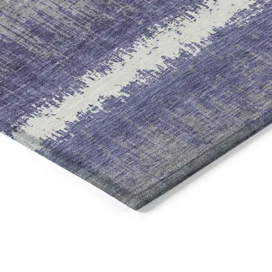 Purple And Ivory Striped Washable Indoor Outdoor Area Rug Photo 4