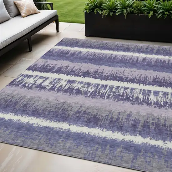 Purple And Ivory Striped Washable Indoor Outdoor Area Rug Photo 1