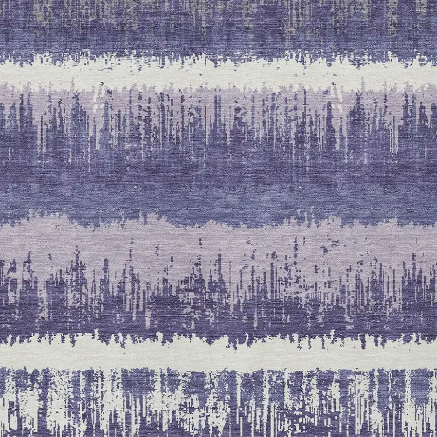 Purple And Ivory Striped Washable Indoor Outdoor Area Rug Photo 5
