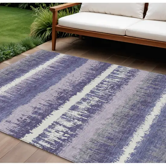 Purple And Ivory Striped Washable Indoor Outdoor Area Rug Photo 1