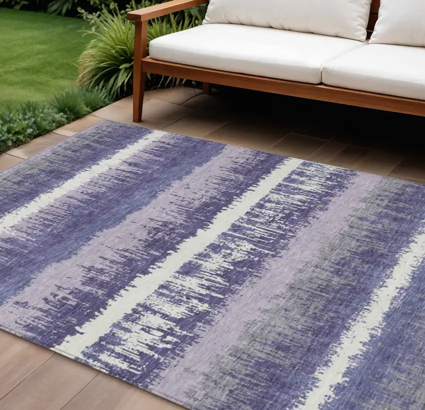 Purple And Ivory Striped Washable Indoor Outdoor Area Rug Photo 1