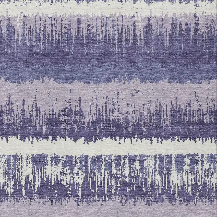 Purple And Ivory Striped Washable Indoor Outdoor Area Rug Photo 5